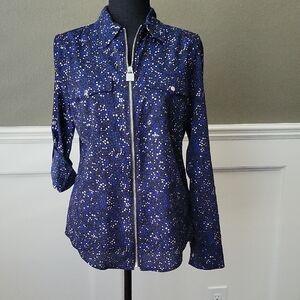 Michael Kors Black and Blue Star Pattern Blouse